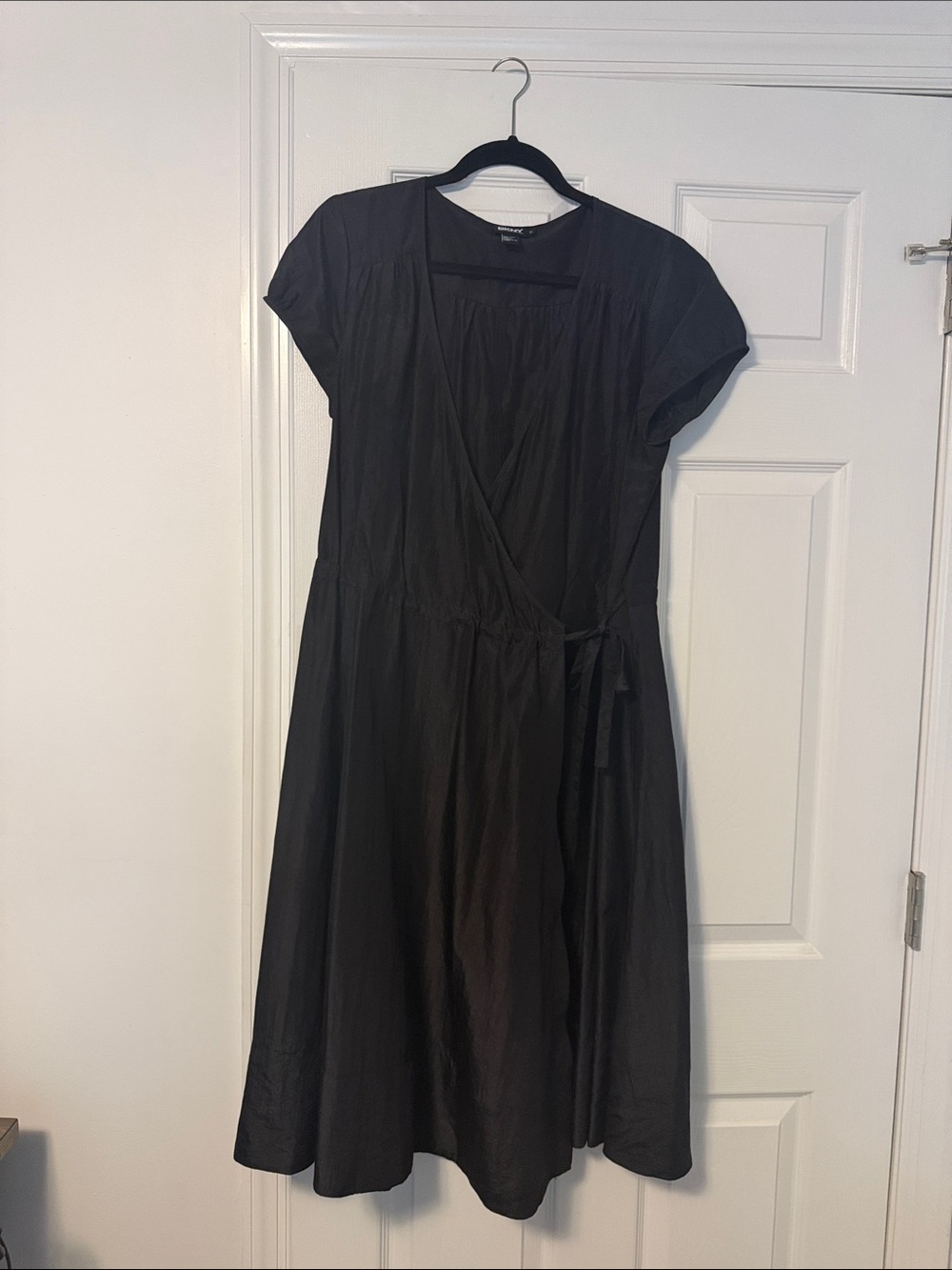 DKNY Silk Black Wrap Dress - Women's Elegant Short Sleeve